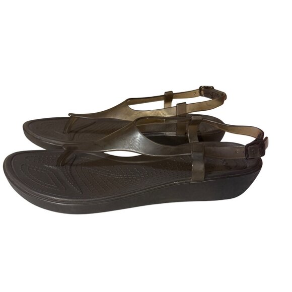 Crocs Womens Really Sexy T-Strap Thong Sandal Size 7 Smoke Brown Slingback - Picture 1 of 7